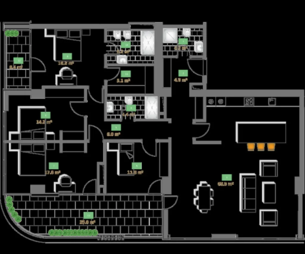 Prostorný čtyřpokojový byt s výhledem o rozloze 201,1 m² v