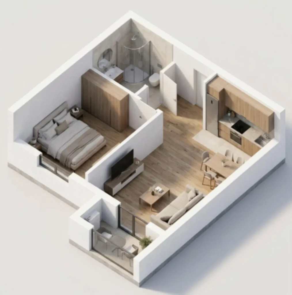 Geräumige Vierzimmerwohnung mit Aussicht, 48 m² in