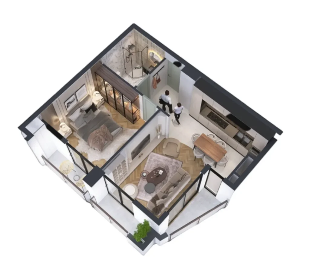 A comfortable two-room flat measuring 46.9 m² in