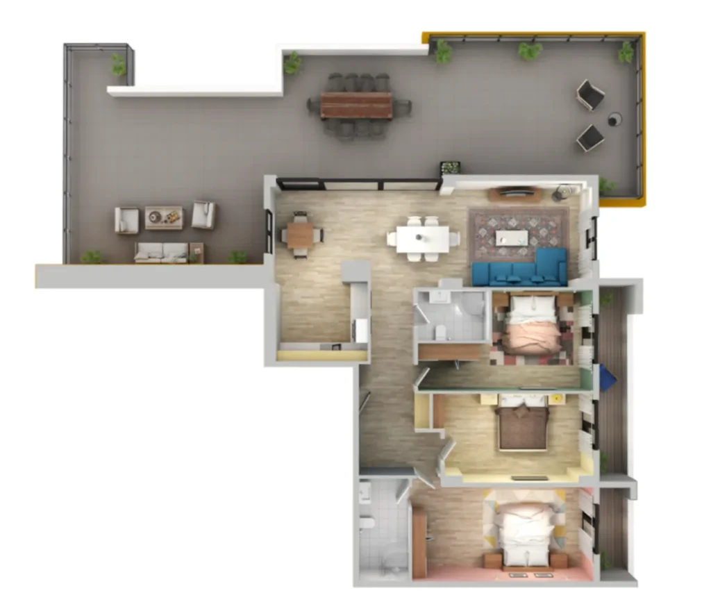 258,8 m²'lik teraslı lüks 3 odalı daire,