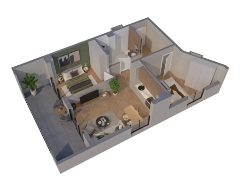 81,2 m²'lik ferah 2 odalı daire,