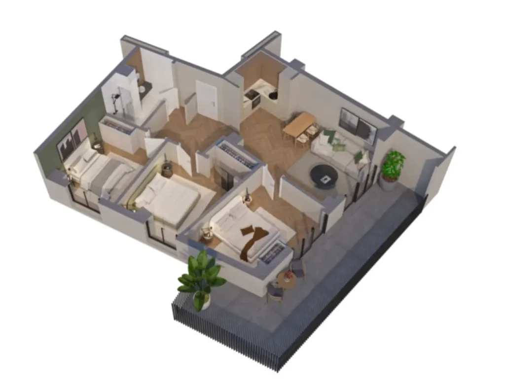 81,2 m²'lik ferah 2 odalı daire,