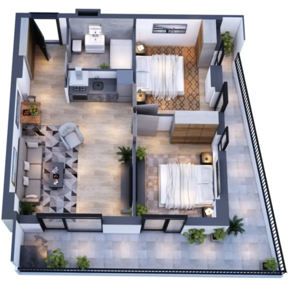 Un deux-pièces confortable de 75,9 m² situé dans le quartier historique de