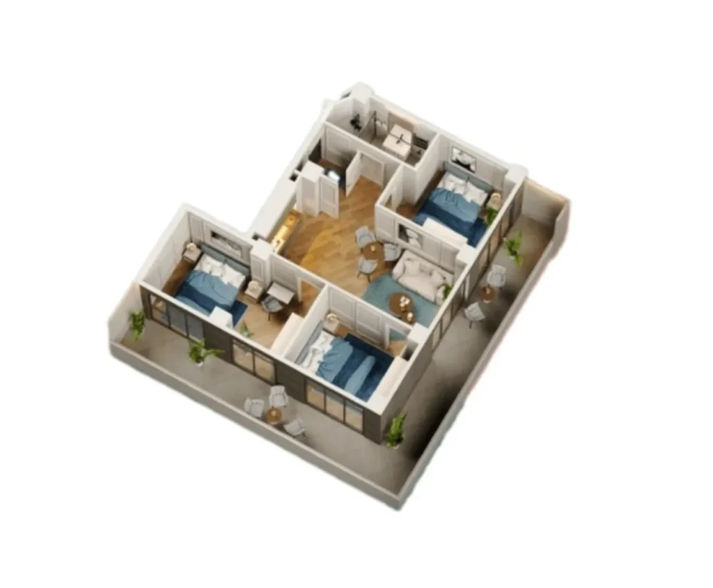 Un appartement lumineux de trois pièces dans un quartier verdoyant, d'une superficie de 98,61 m², situé à