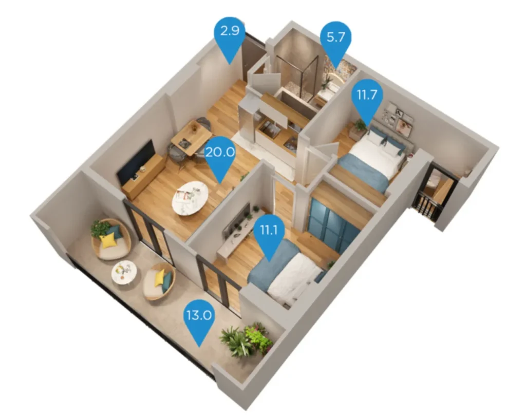 Elegante apartamento de un dormitorio con balcón de 70,6 m² en