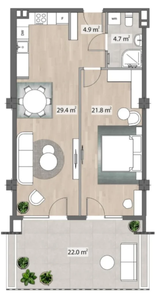 A practical 39.1 m² studio flat in