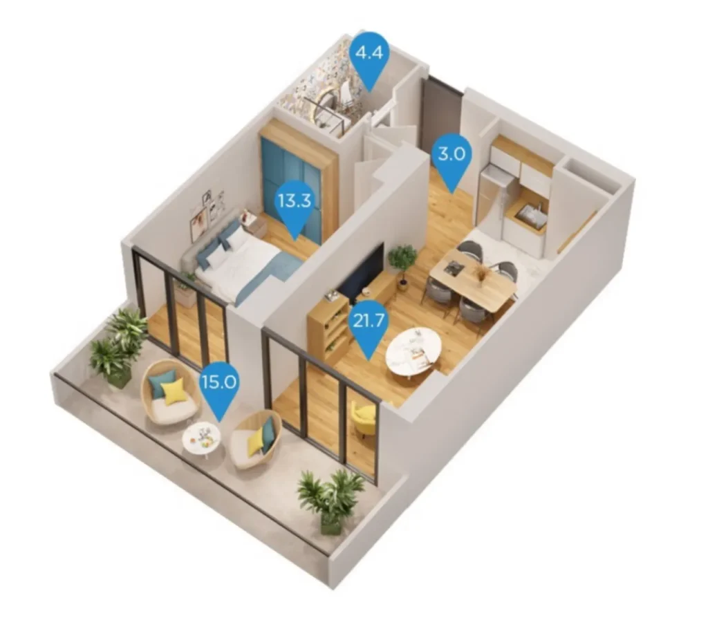 Elegante 1-Zimmer-Wohnung mit Balkon (58,5 m²) in