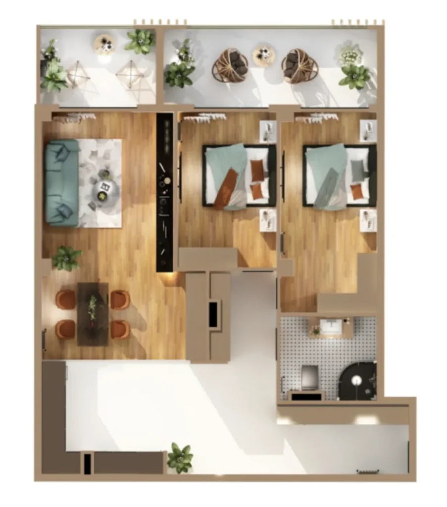 Ergonomisch gestaltete 1-Zimmer-Wohnung mit Balkon, 54,85 m², in