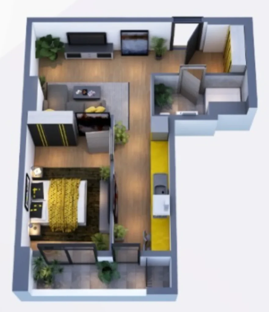 An exclusive two-room flat measuring 51.2 m² in