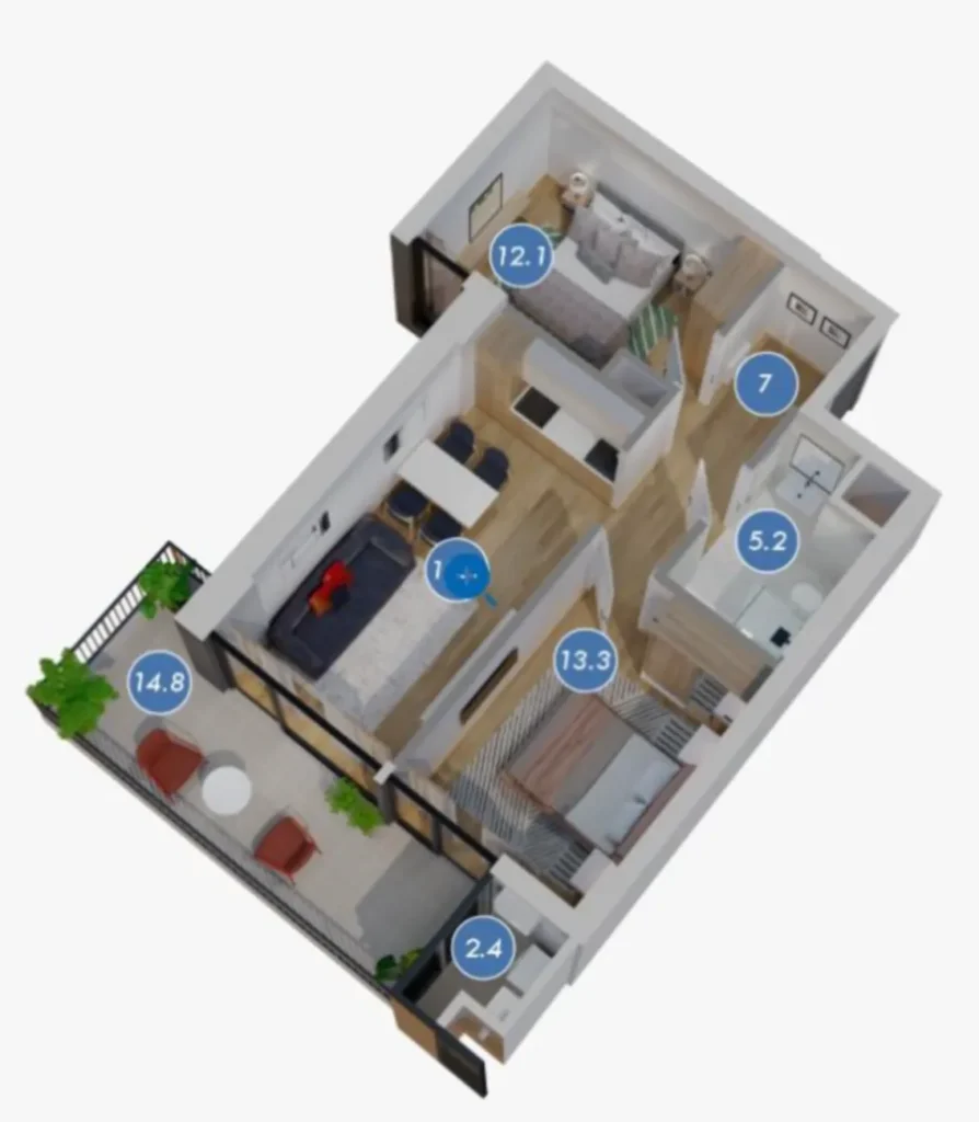Светлая 1-комнатная с балконом 46.7 м² в