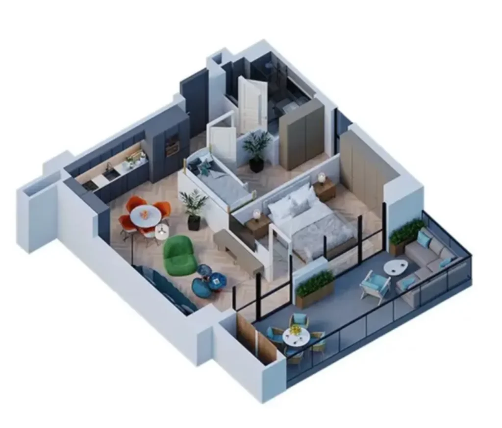 Appartement de deux pièces avec vue panoramique de 71,6 m² à