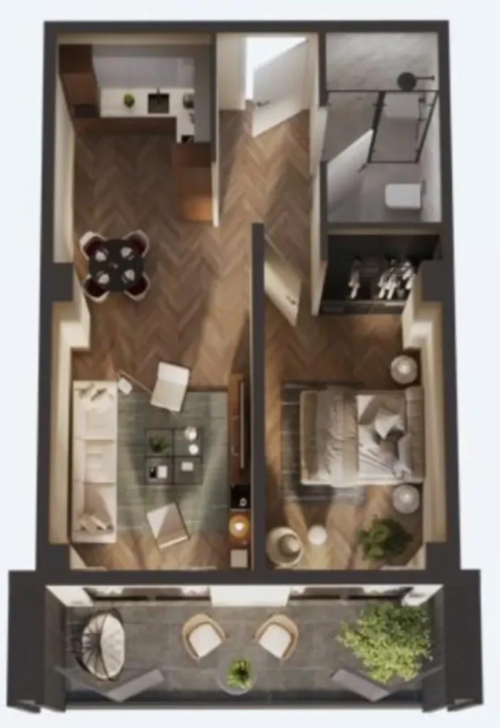 1+kk s panoramatickým výhledem na hory, 61,5 m² v