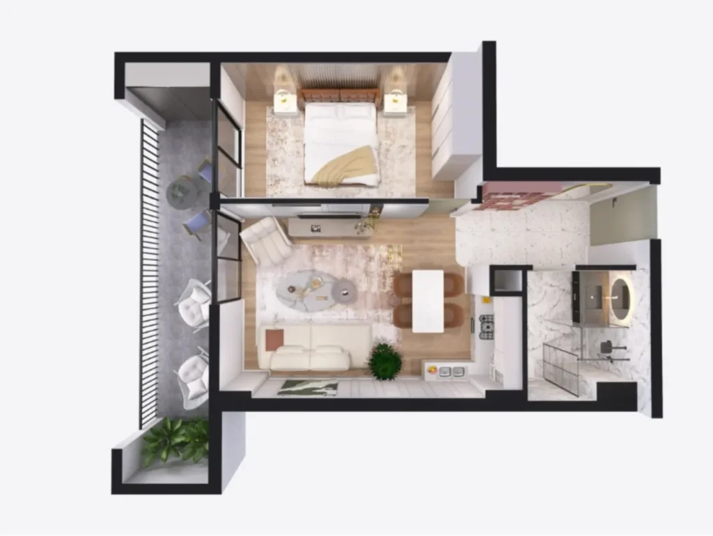 Jasne mieszkanie trzypokojowe z panoramicznym widokiem o powierzchni 56,28 m² w