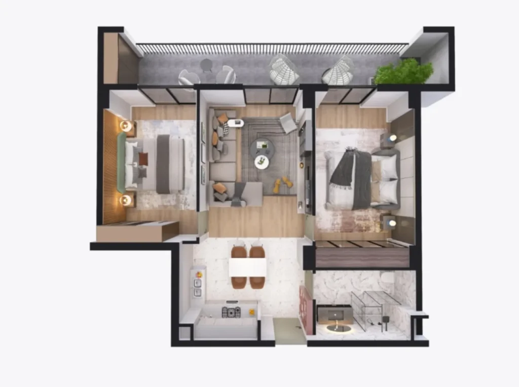 Dwupokojowe mieszkanie z panoramicznymi oknami o powierzchni 89,99 m² w