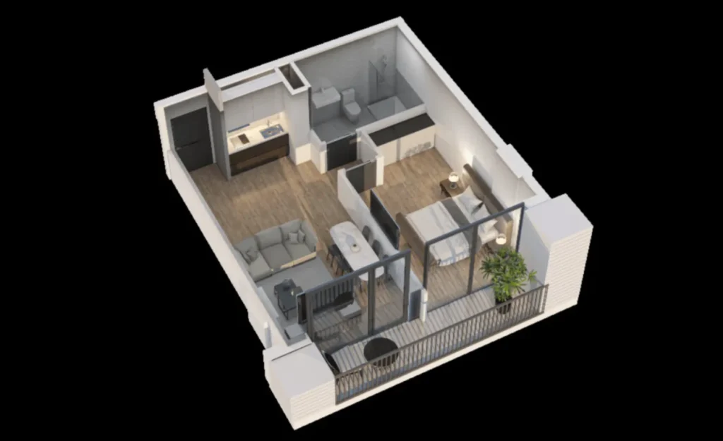Two-room flat with a balcony and a view, 146.82 m² in