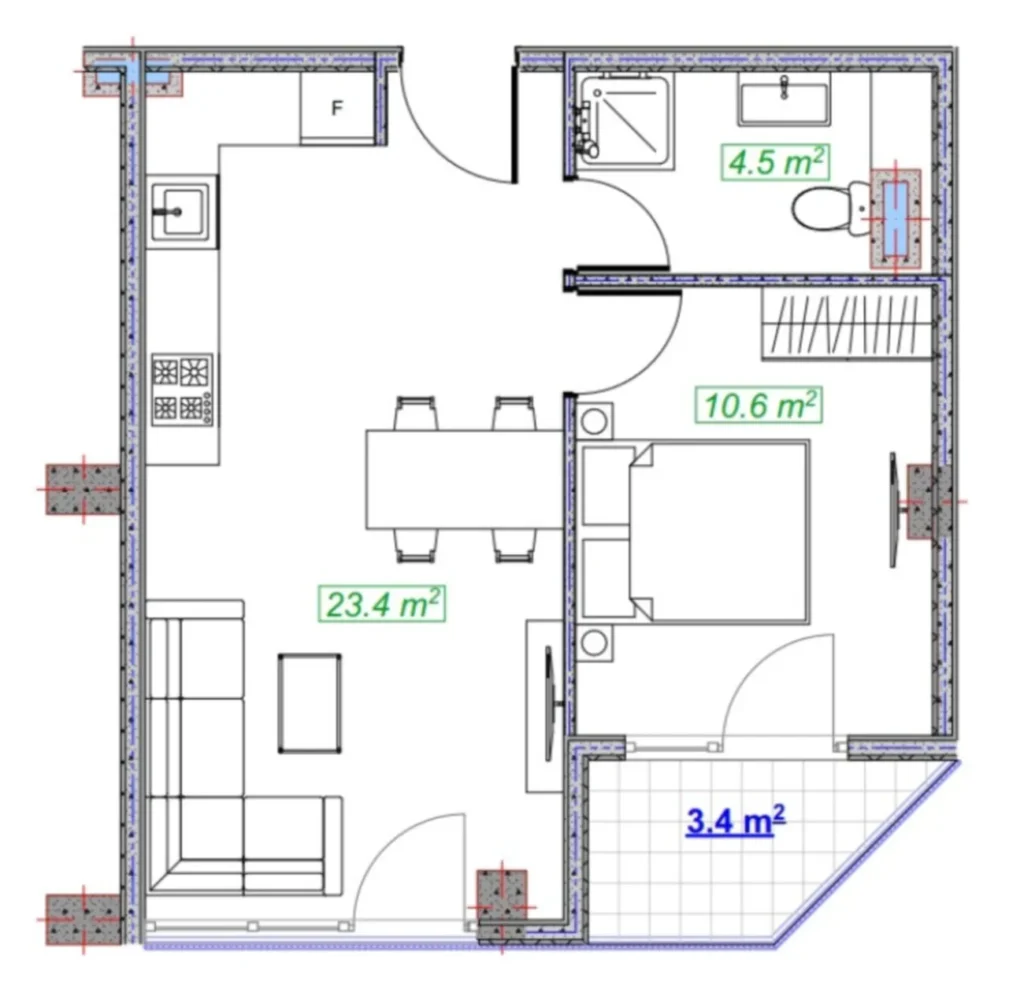Zweizimmerwohnung mit Blick auf die Stadt, 43,9 m² in