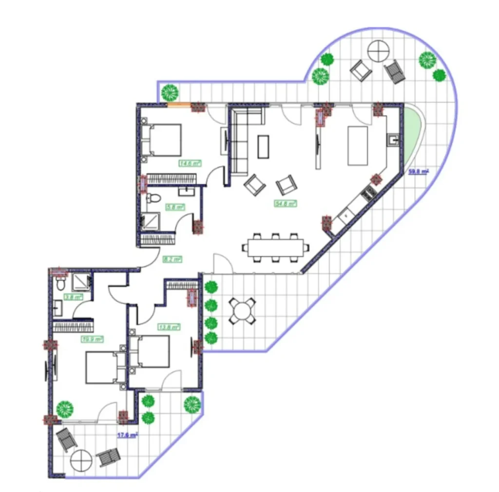 A bright two-room flat with a large balcony, measuring 85.1 m², in