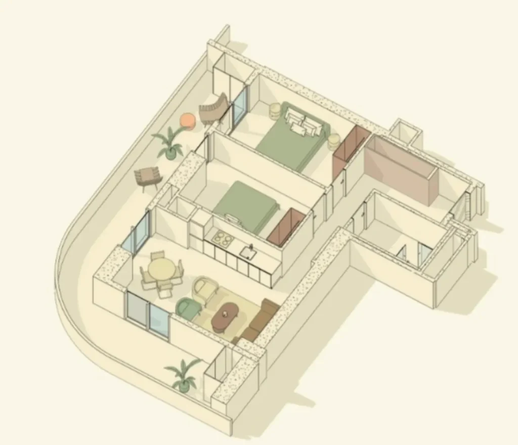 Saburtalo’da 102,49 m²’lik aydınlık 1 odalı daire