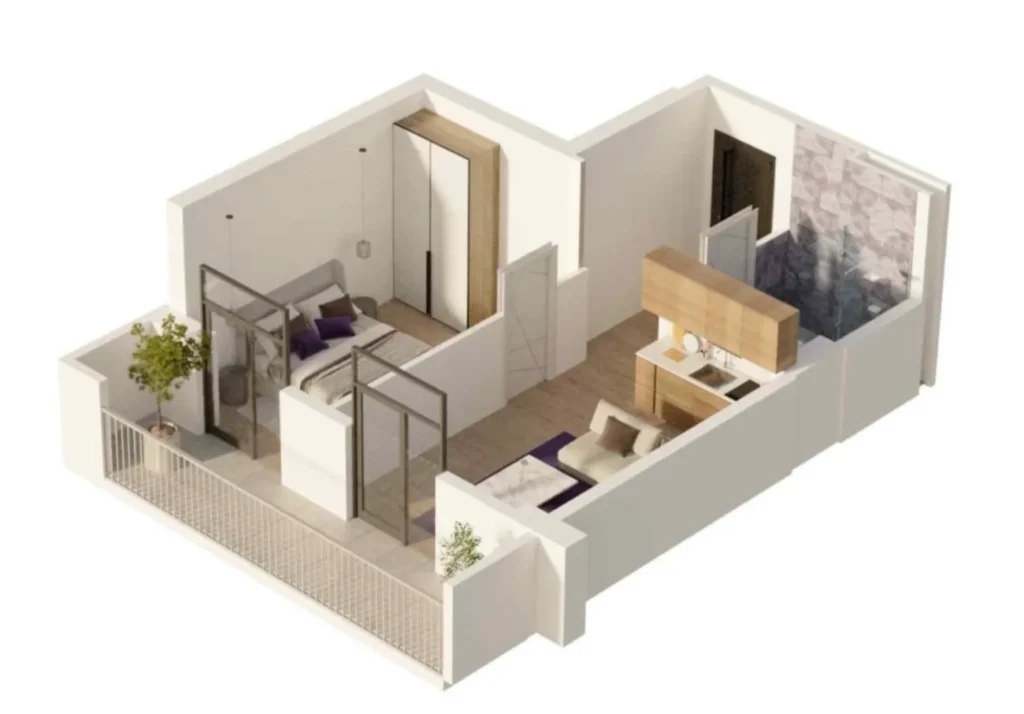 Стильная 1-комнатная квартира 51.7 м² в