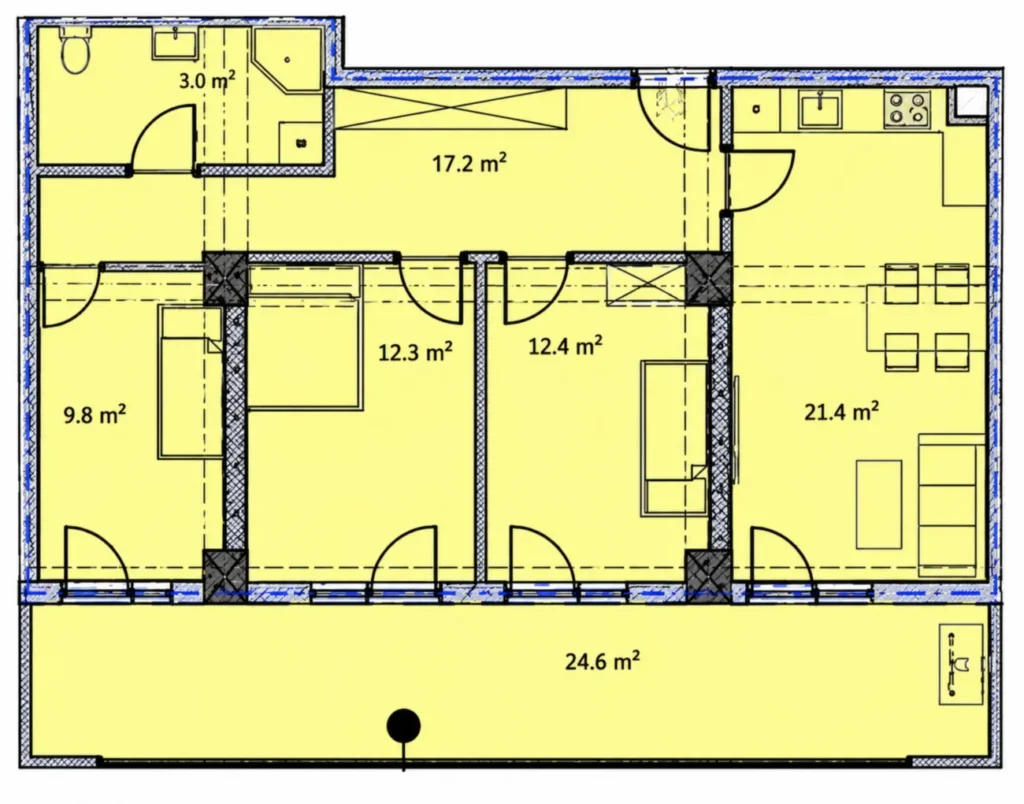 Geräumige Dreizimmerwohnung in Saburtalo, 106 m² in