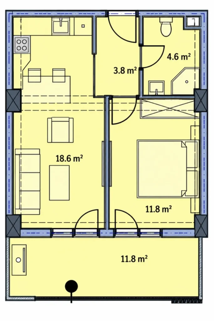 Eine harmonisch gestaltete Einzimmerwohnung in Saburtalo, 50,5 m² in