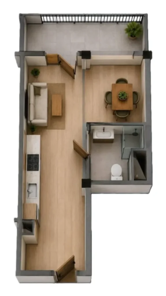 Estudio compacto con una superficie bien aprovechada de 38 m² en