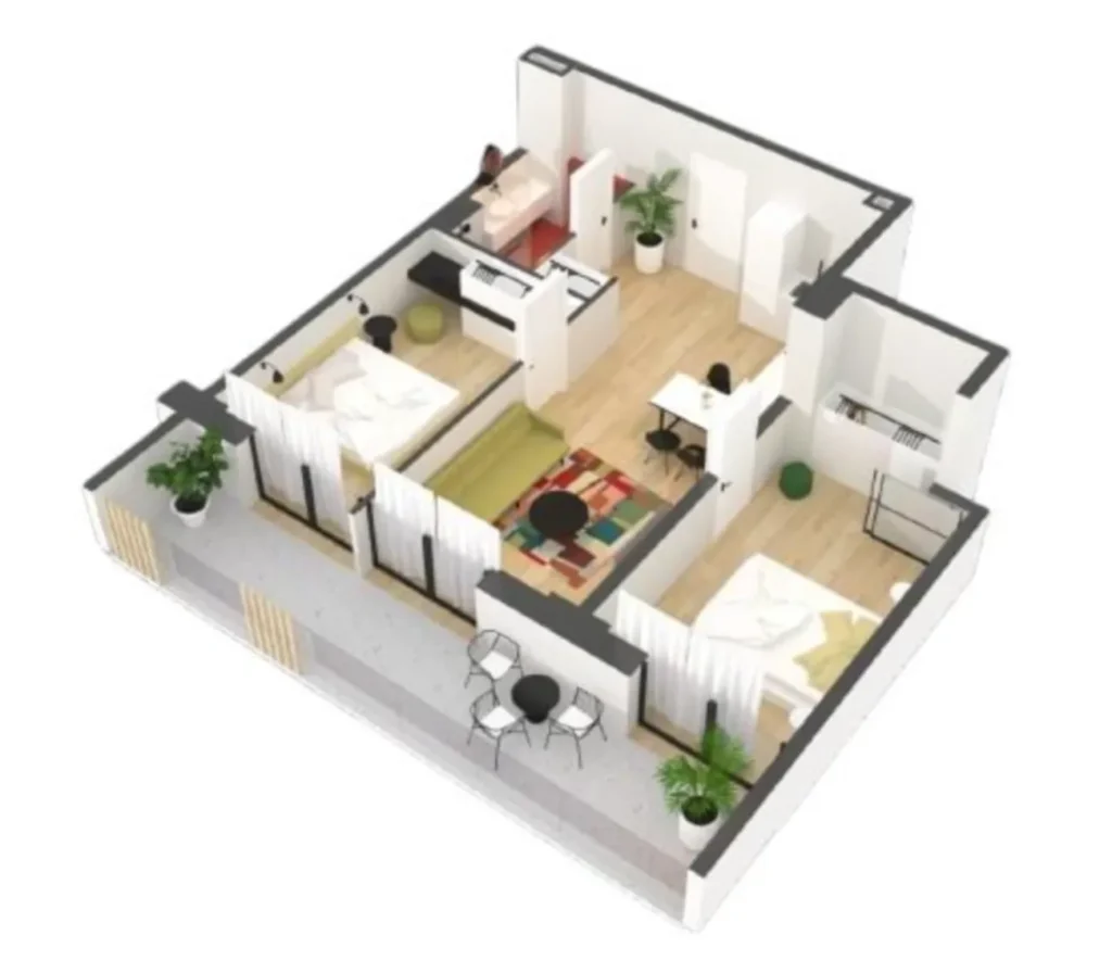 Un luminoso y acogedor piso de dos habitaciones de 77,6 m² en