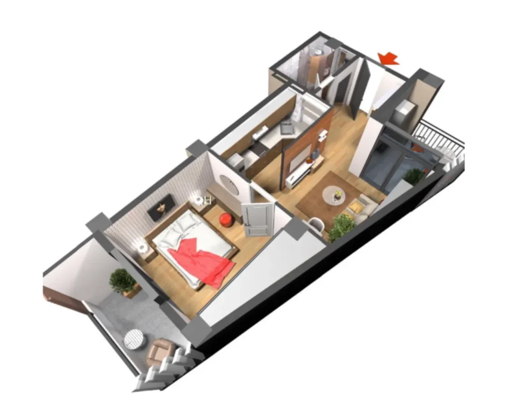 Уютная 1-комнатная квартира 53.4 м² в