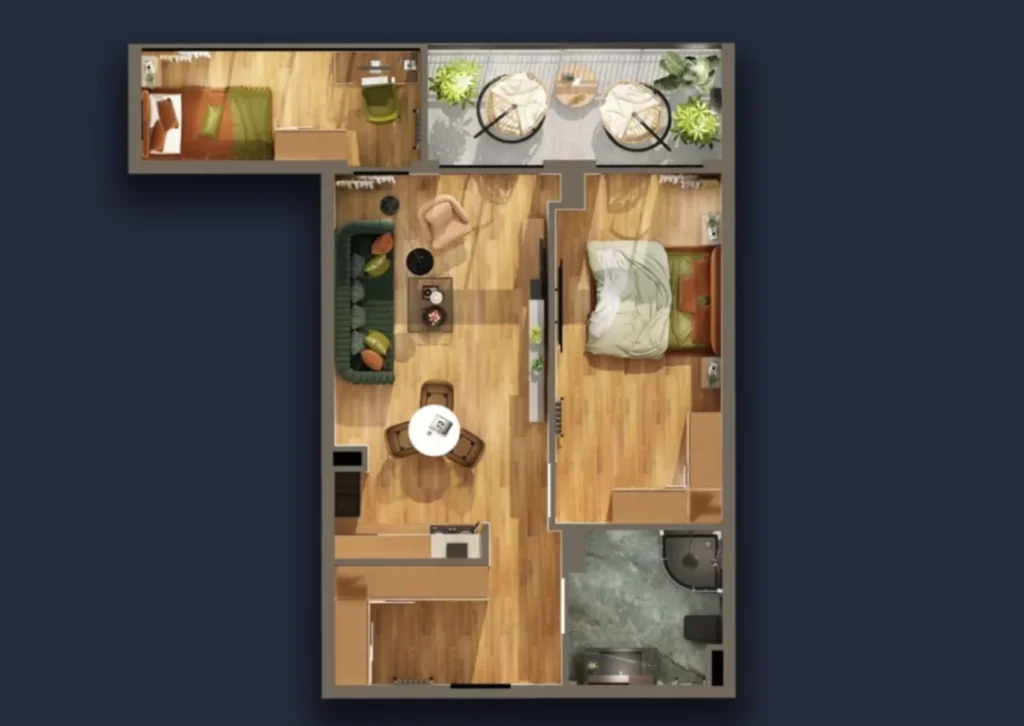 Praktický dvoupokojový byt v Gldani o rozloze 56,33 m² v