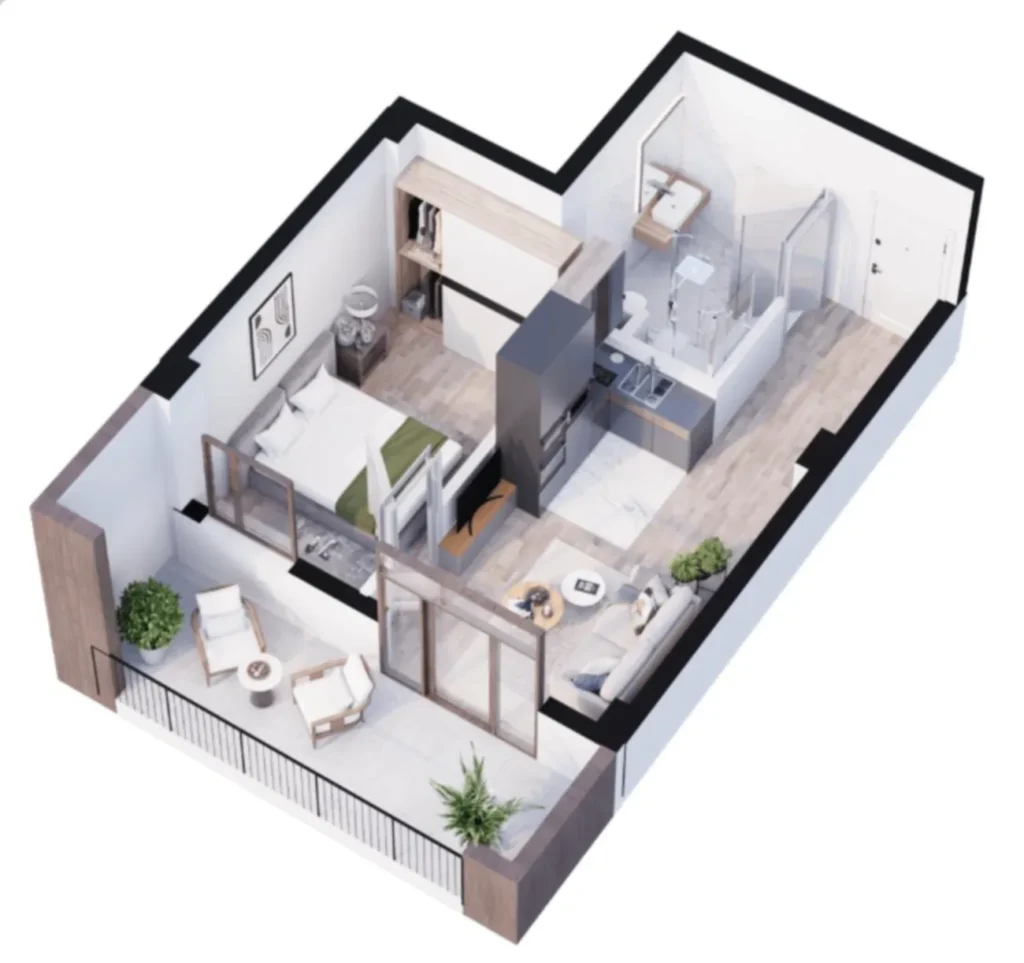 Светлая 1-комнатная квартира в Сабуртало 47.94 м² в