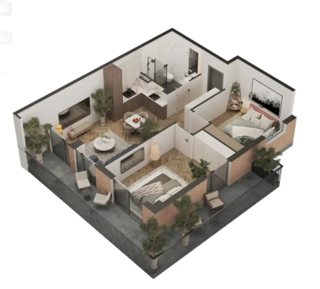 Prostorný dvoupokojový byt s panoramatickými okny o rozloze 79,3 m² v