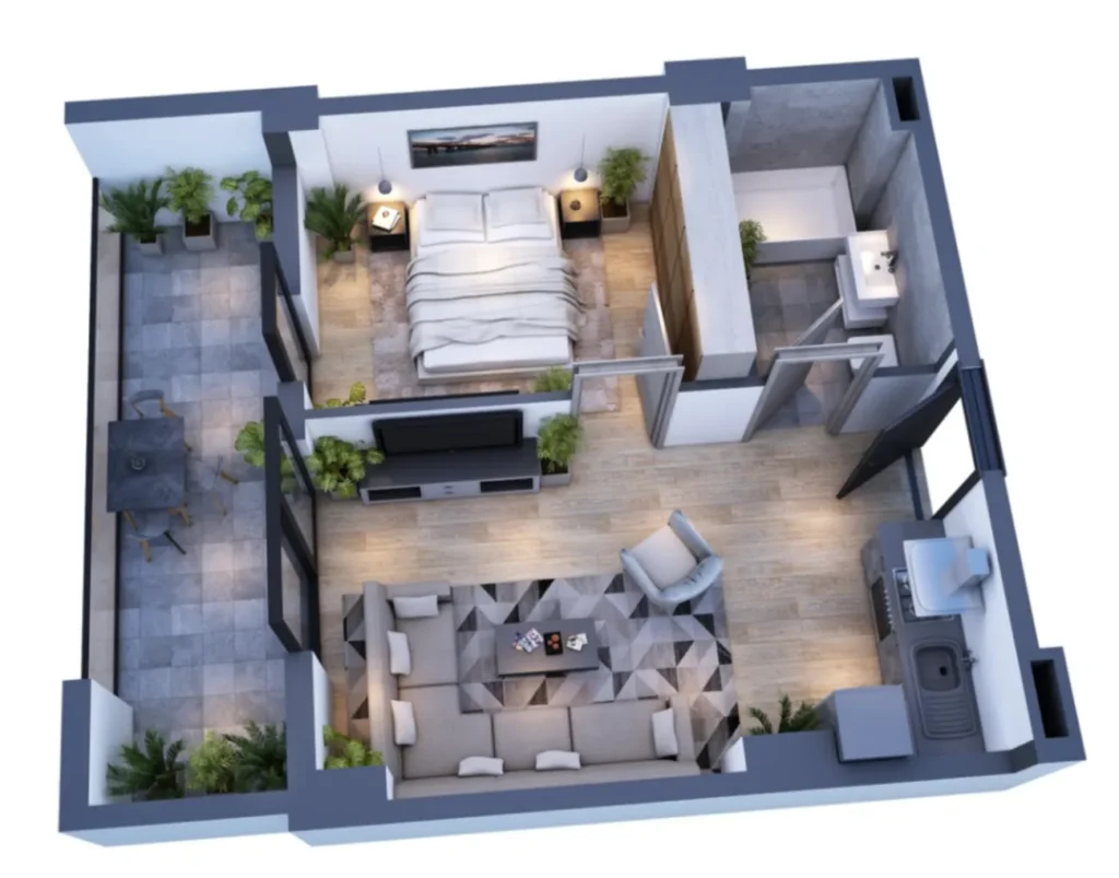 Prostorný dvoupokojový byt s panoramatickými okny o rozloze 49,9 m² v