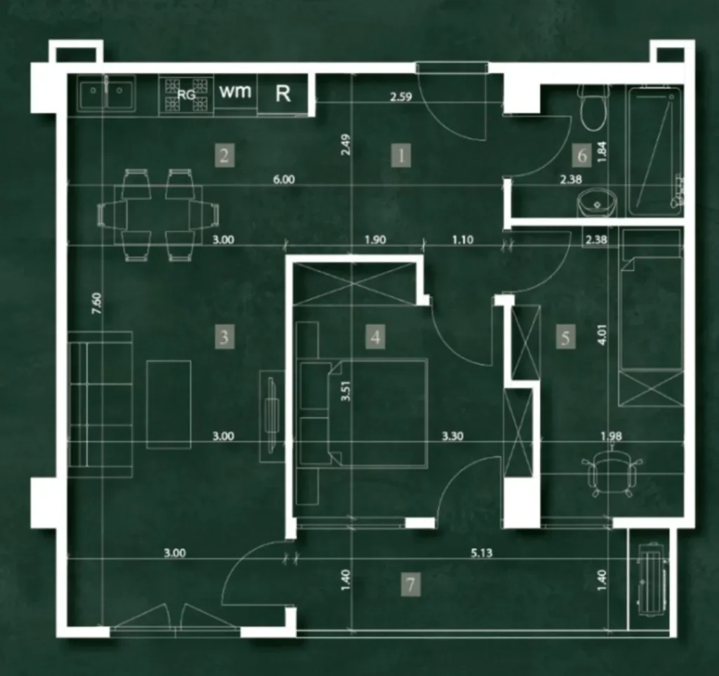 Практичная 1-комнатная квартира 46.73 м² в