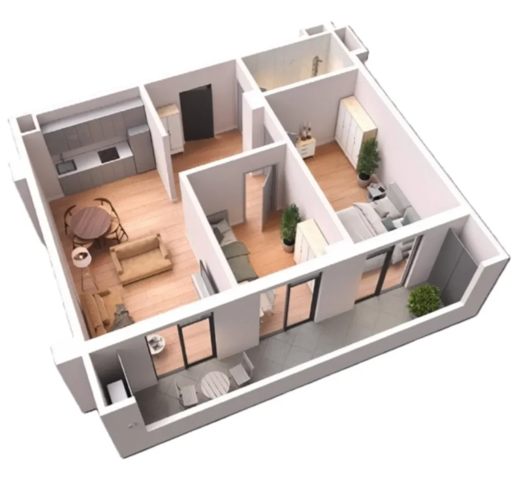 Комфортная однокомнатная квартира 52.9 м² в