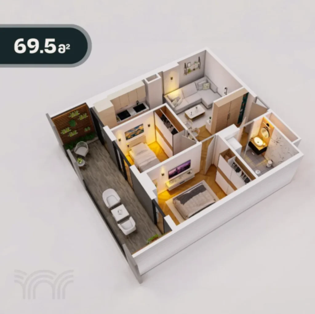Wygodne dwupokojowe mieszkanie o powierzchni 69,5 m² w