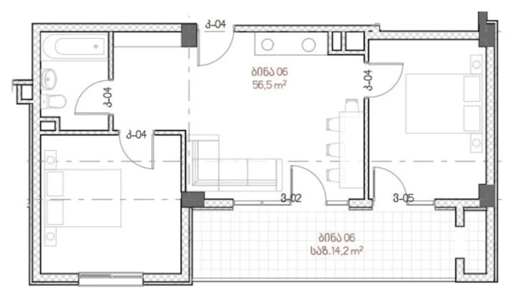 67 m²'lik dengeli iki odalı daire,