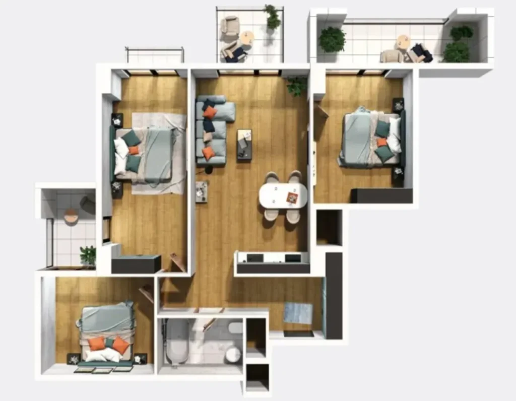 110,96 m²'lik geniş 3 odalı daire,